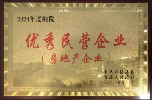 安徽鼎瑞置業(yè)有限公司榮獲2024年度納稅優(yōu)秀民營(yíng)企業(yè)稱(chēng)號(hào)